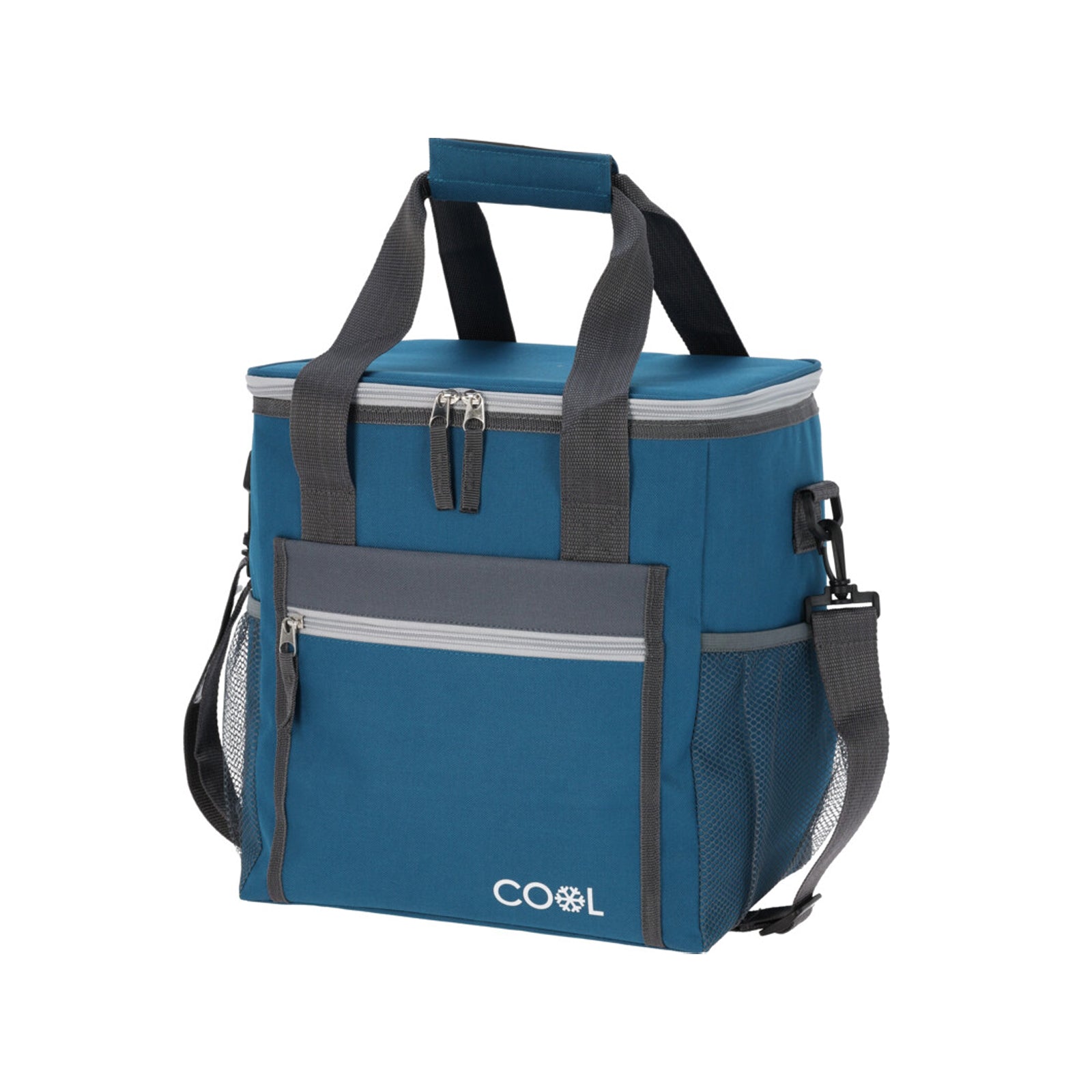 Borsa frigo termica da mare per cibi e bevande, blu, chiusura con zip