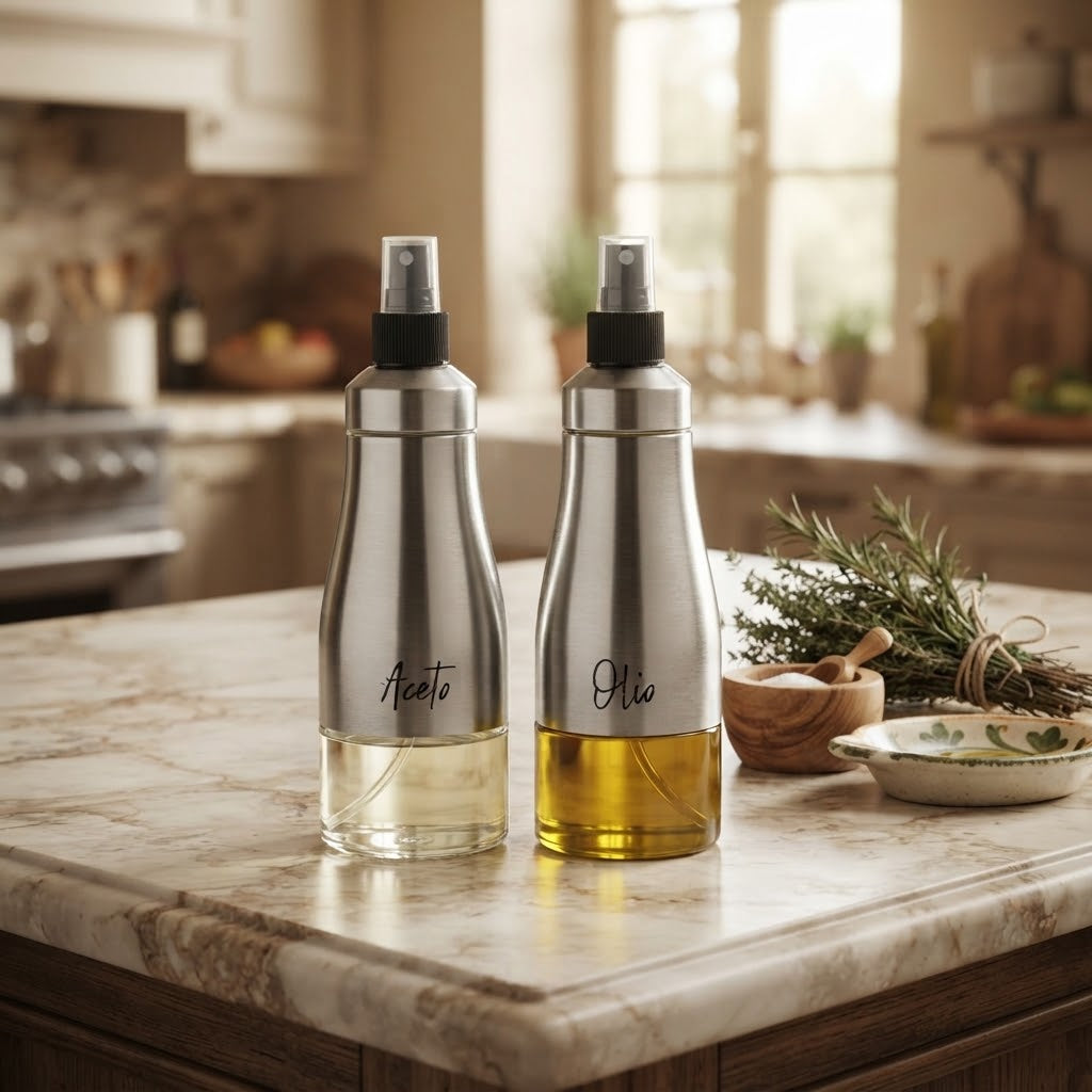 Oliera ed Acetiera Spray in Vetro con struttura in Acciaio Inox 300 ml