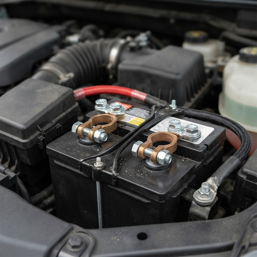 Morsetto con piastrina in metallo per batterie auto