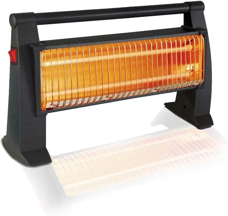 Stufa al quarzo da pavimento con maniglia e griglia frontale di protezione