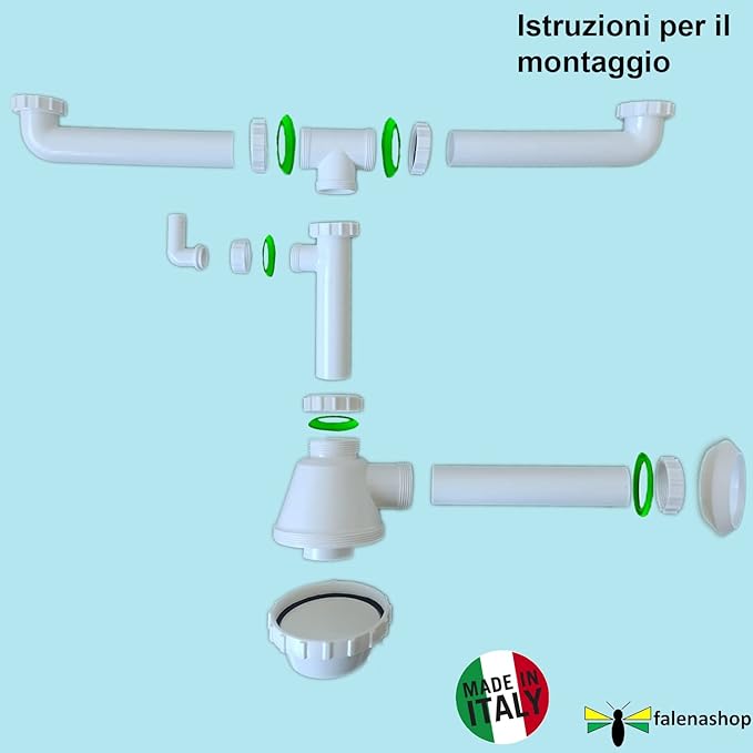 Sifone per lavello e cucina in polipropilene con guarnizioni