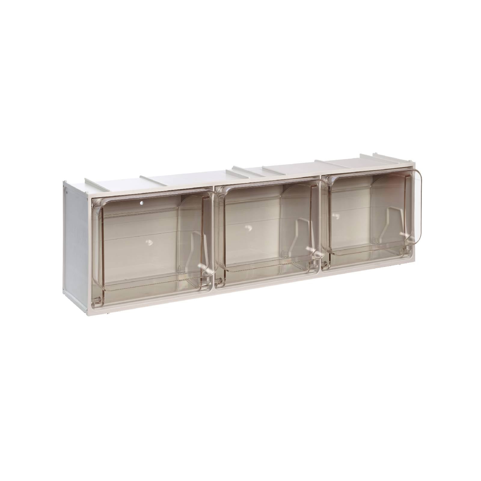 Cassettiera modulare componibile "Crystal Box" in polietilene tereftalato resistente agli urti e antigraffio