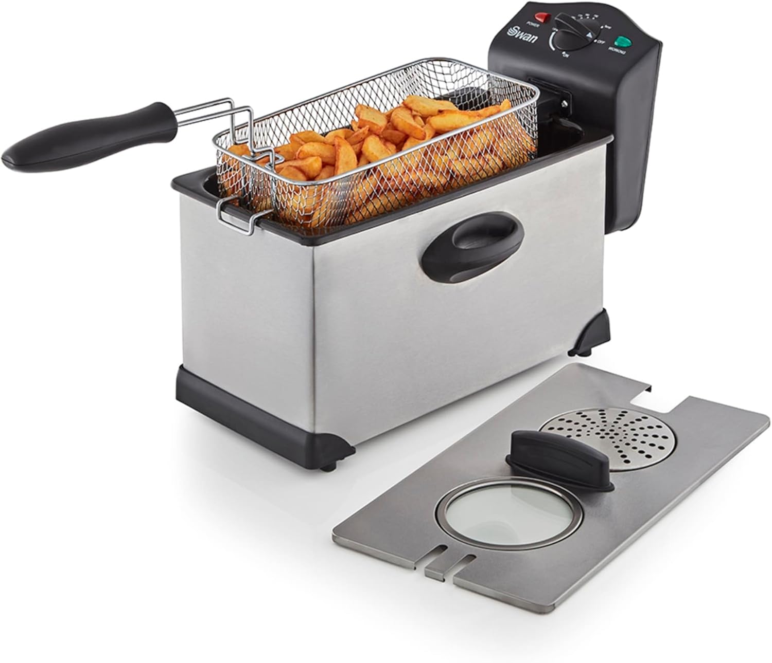 Friggitrice elettrica in acciaio inox ideale per tutti i tipi di frittura, capacità 3 litri