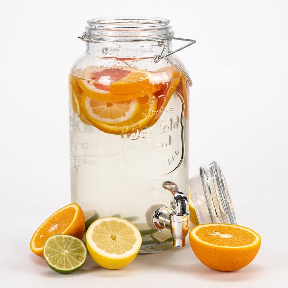 Caraffa in vetro porta bevande con rubinetto e tappo ermetico, da 4 lt