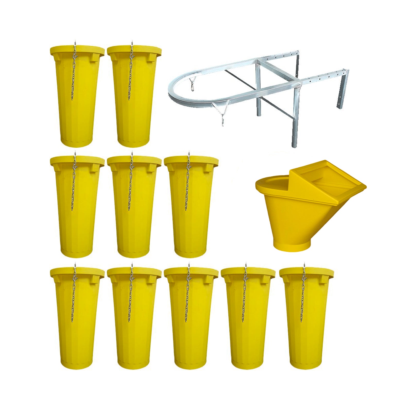 Scarica detriti, supporto e tramoggia in polietilene per edilizia e cantieri kit