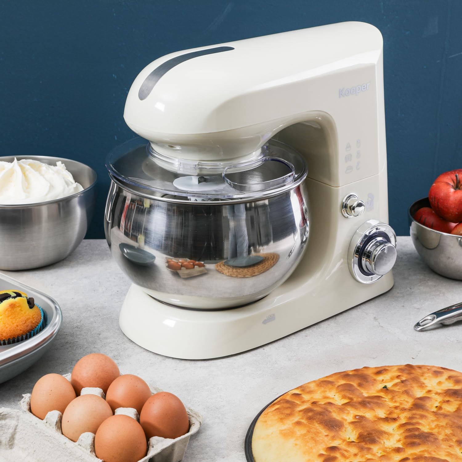 Impastatore sbattitore in acciaio inox con 2 fruste a 6 velocità, da 5 litri