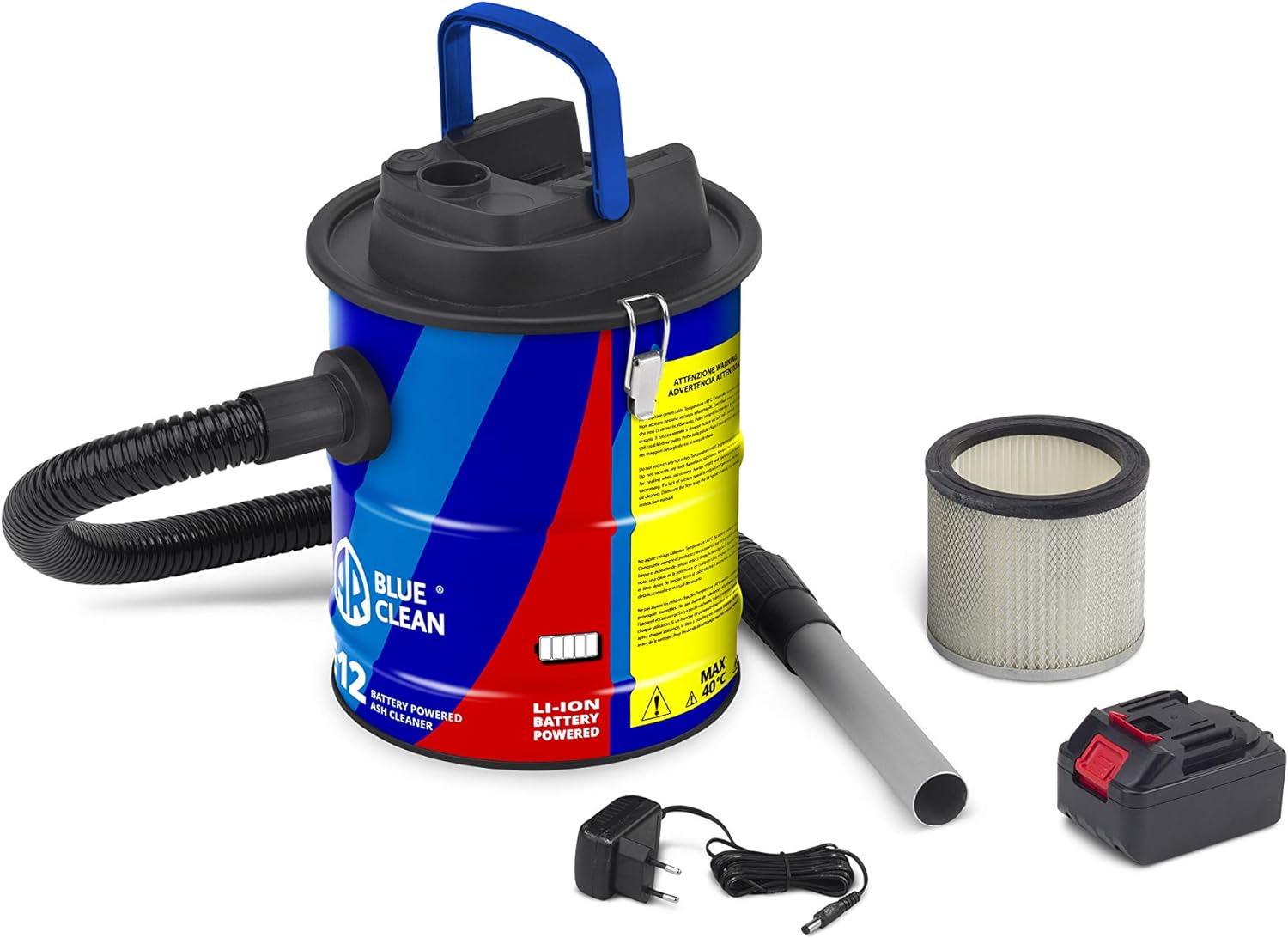 Bidone aspira cenere "E 12B" a batteria da 12 litri per aspirare ceneri fredde da stufe, camini e barbecue