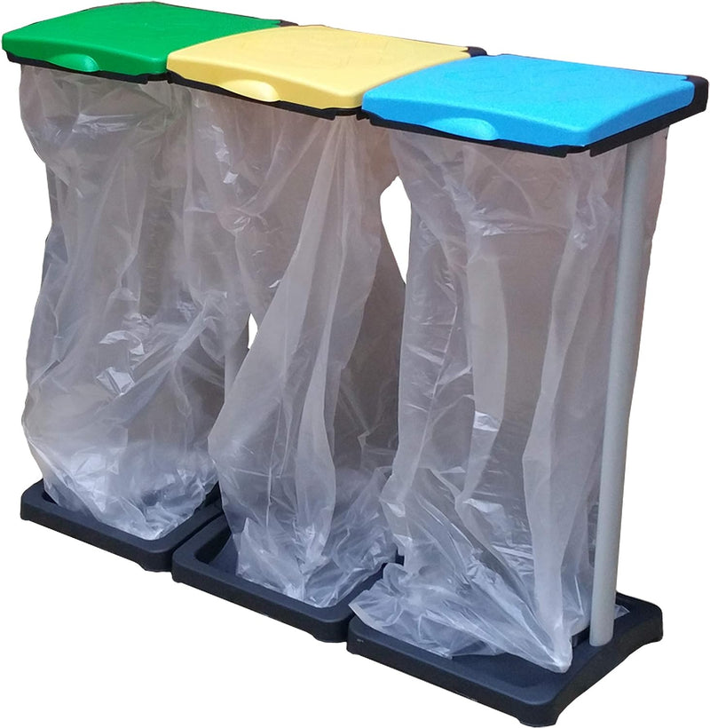Porta sacchi per raccolta differenziata con struttura in plastica da 110 litri, 3 posti