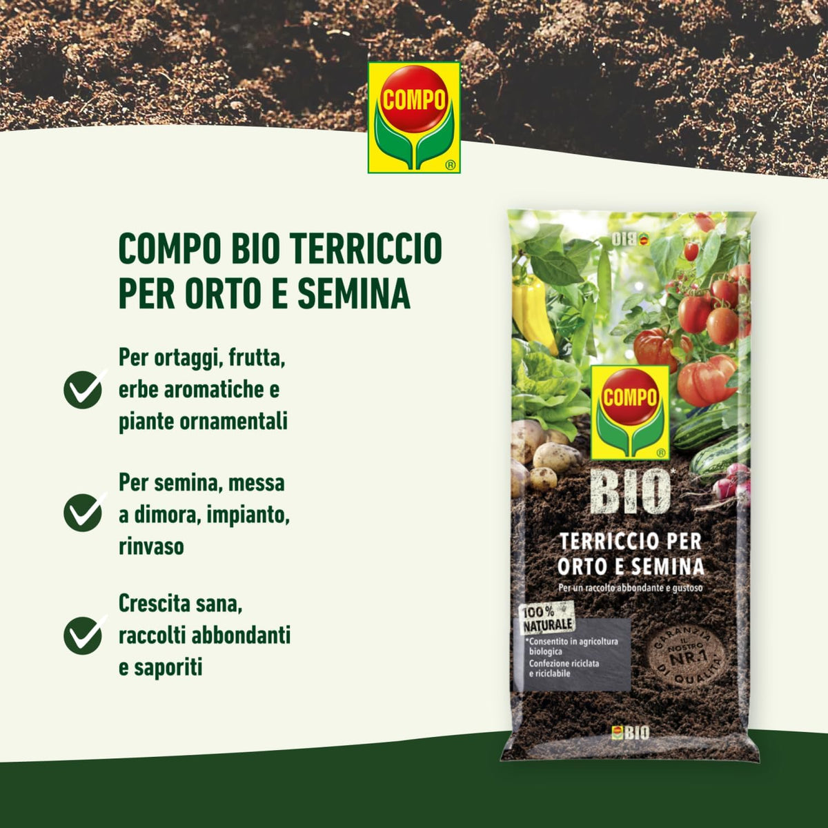 Terriccio bio per orto e semina substrato professionale Biologico Lt 80