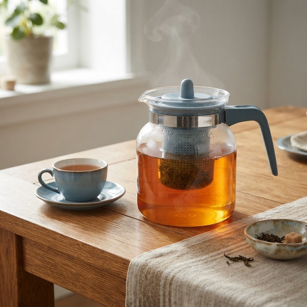 Teiera in vetro per tè caldo con manico in plastica e filtro 1500 ml