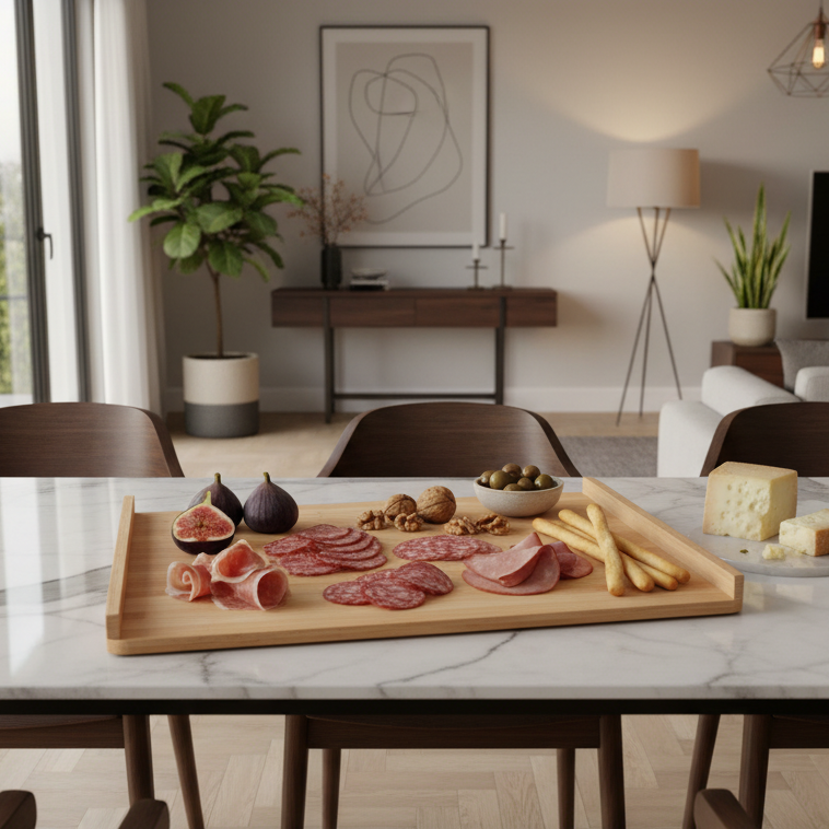Tagliere rettangolare da portata in legno di bambù per alimenti, 38 x 45 cm