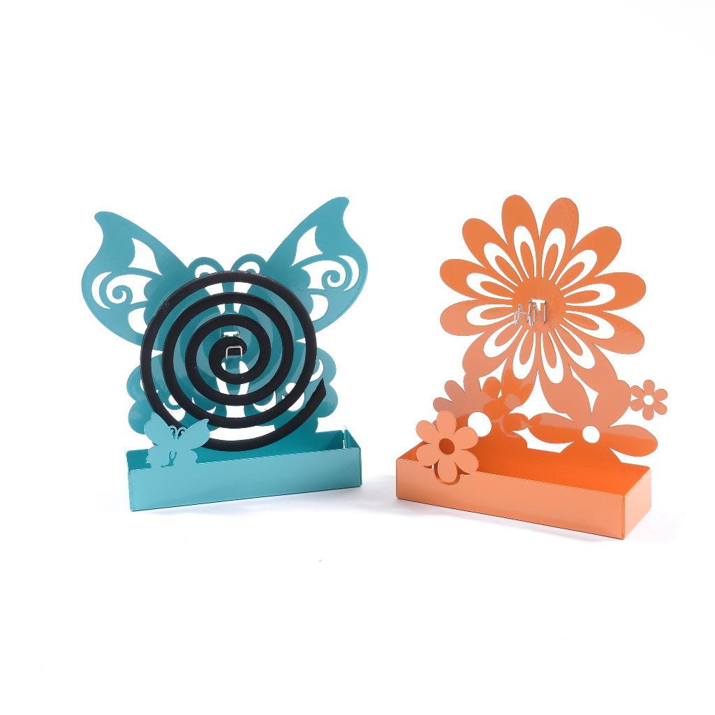 Porta zampirone "Fiori e farfalle" con base in metallo, antizanzare da Esterno, da 18 cm