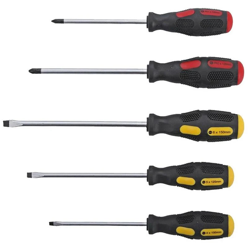 Set di cacciaviti composto da 3 pezzi a taglio e 2 pezzi a croce, con impugnatura antiscivolo