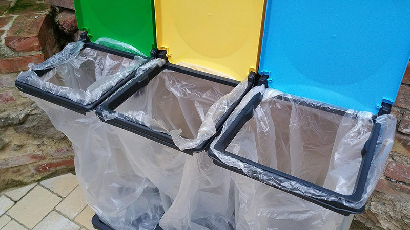 Porta sacchi per raccolta differenziata con struttura in plastica da 110 litri, 3 posti