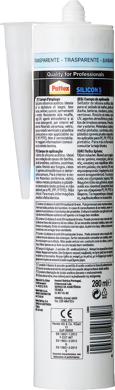 Silicone acetico antimuffa ideale per sigillature di materiali non porosi 280 ml