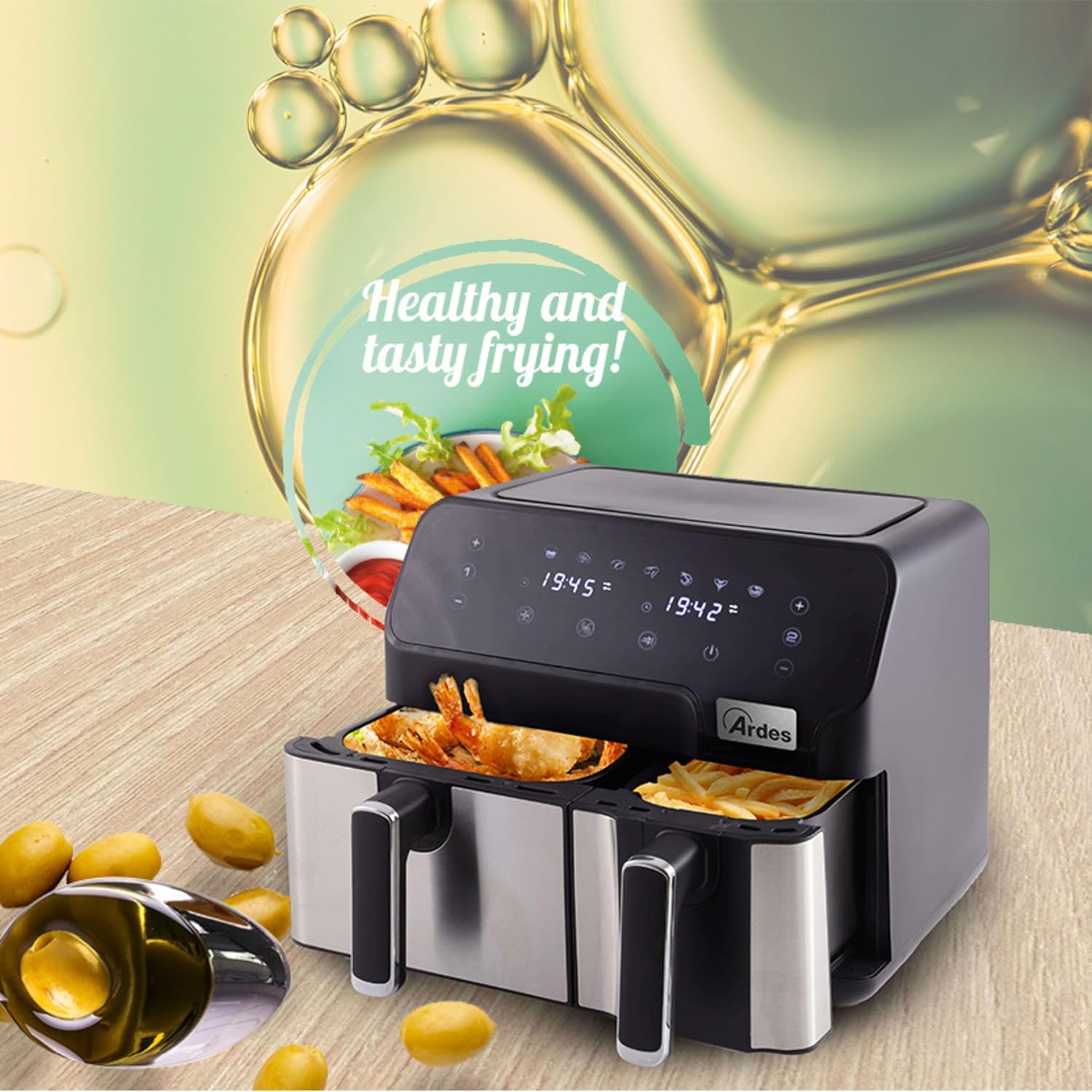Friggitrice ad aria elettrica "Eldorada dual" ideale per tutti i tipi di frittura, capacità 5,5 + 3,5 litri