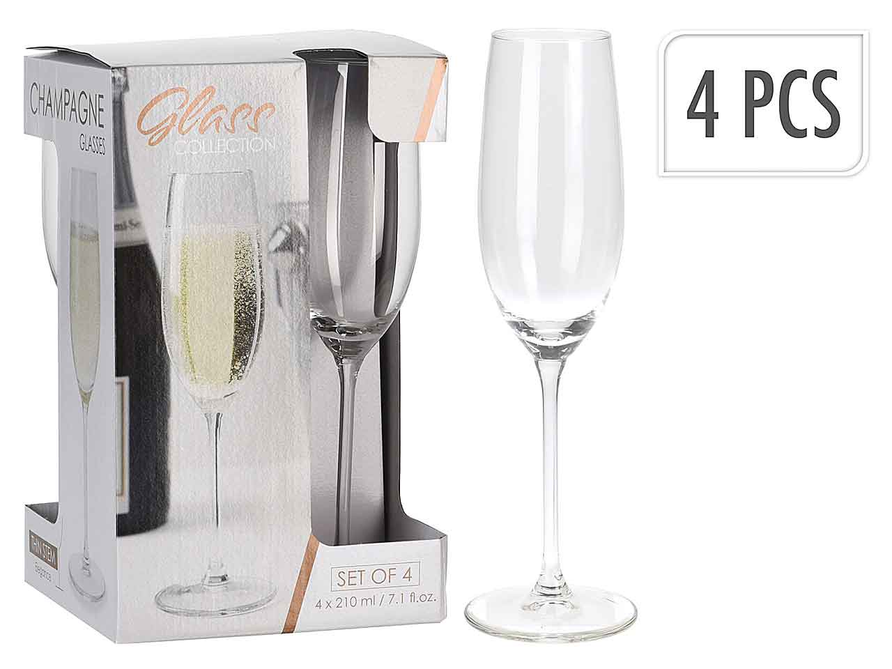 Bicchieri Champagne in vetro da 210 ml set da 4