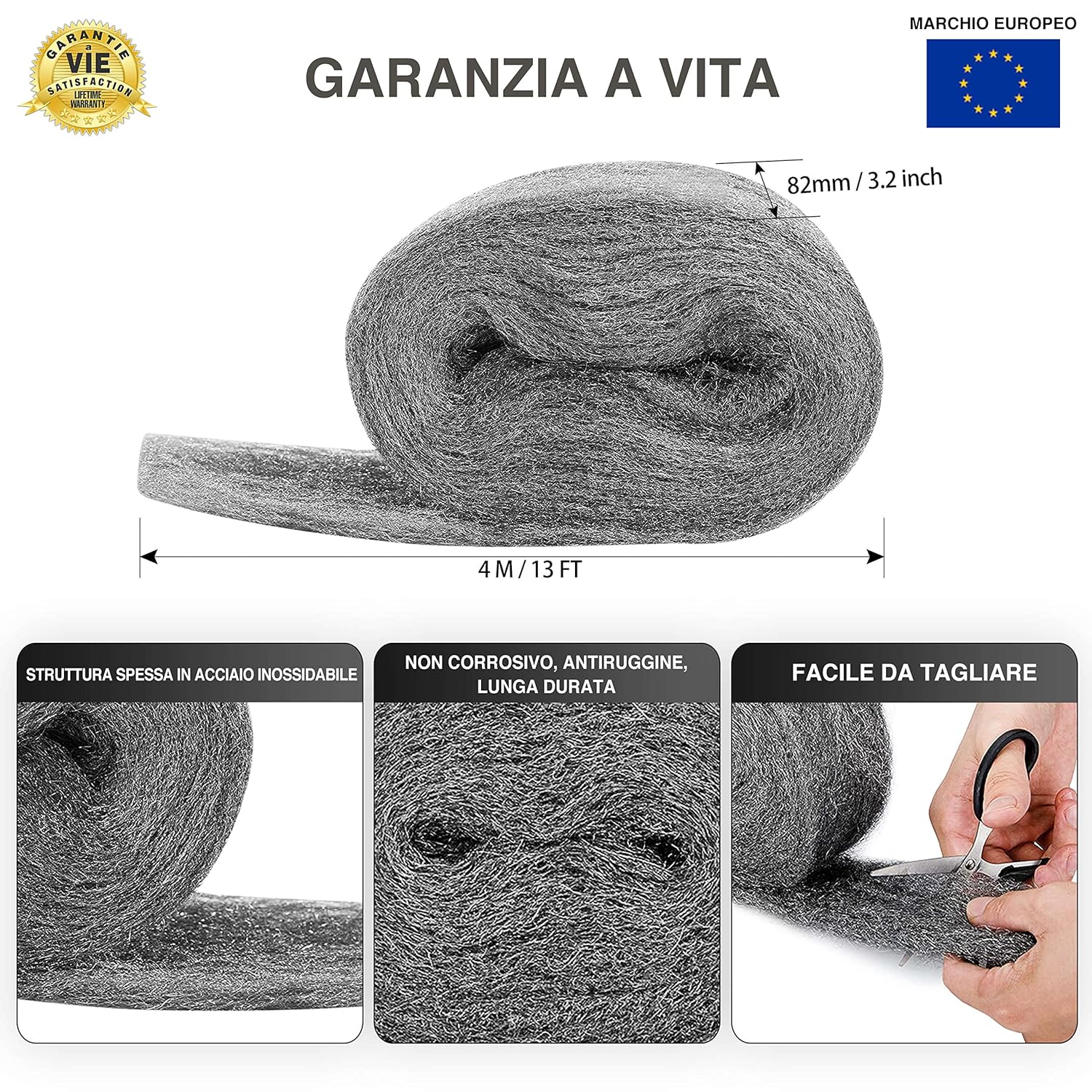 Lana d' acciaio in matassina da 75 gr per carteggiare