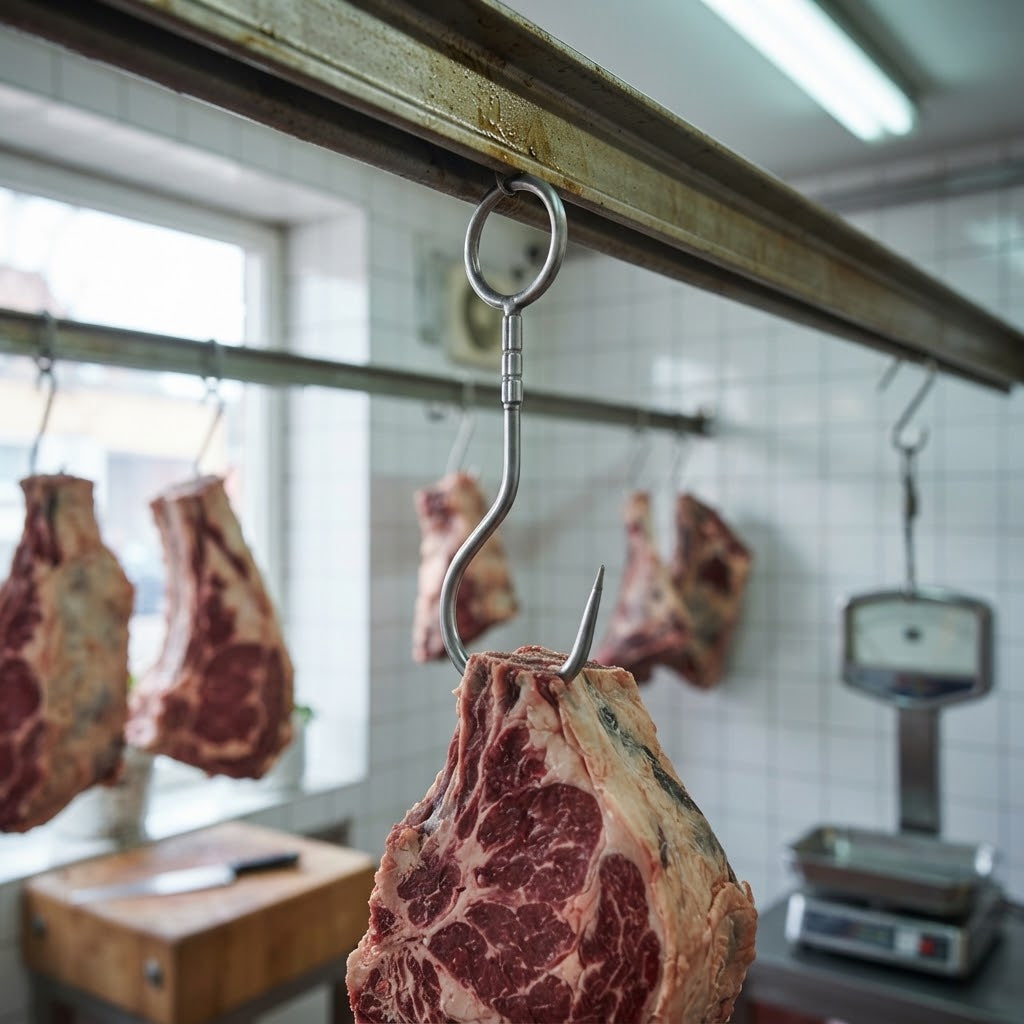 Gancio Girevole con Anello per Macelleria in Acciaio Inox da 24 cm