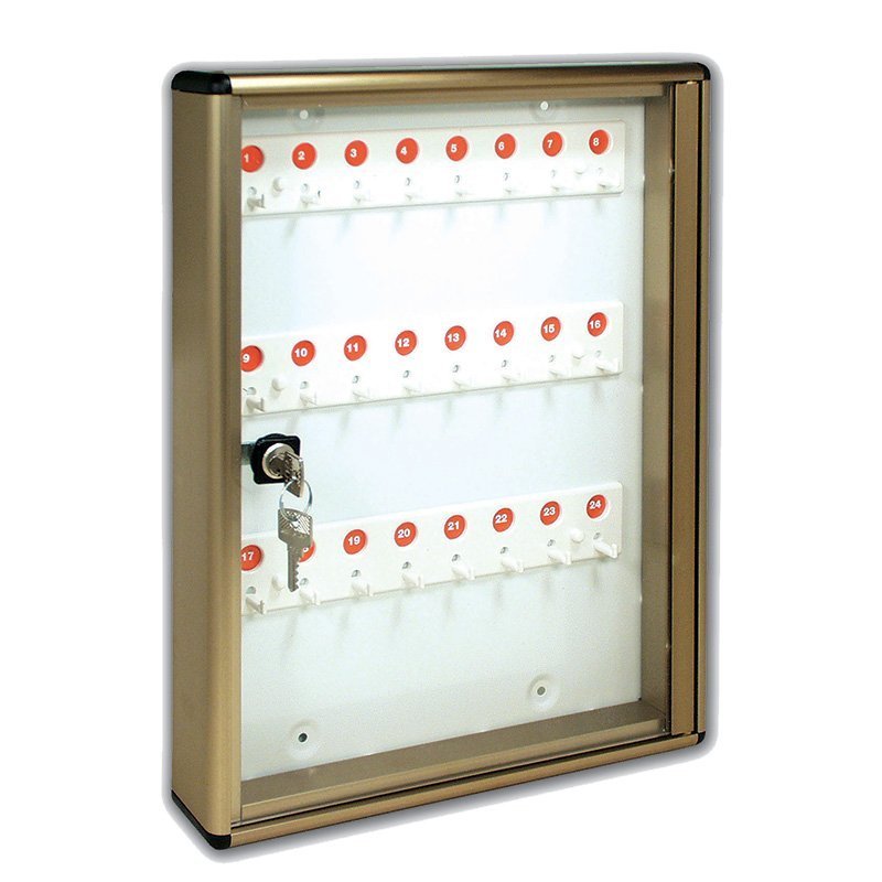 Bacheca porta chiavi in alluminio anodizzato e con sportello in plexiglass, da 24 posti colore bronzo