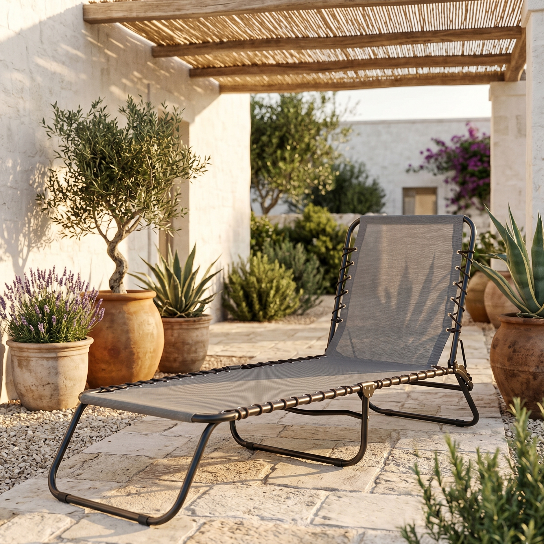 Lettino prendisole pieghevole "Pantelleria" in textilene da spiaggia e balcone