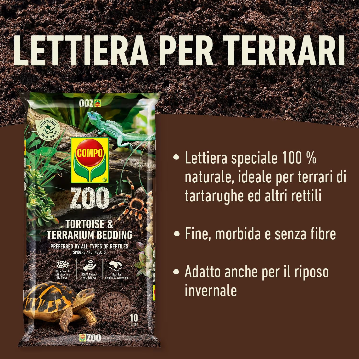 Terriccio Compo ZOO Lettiera per Terrari di Tartarughe uso professionale, da 10 litri