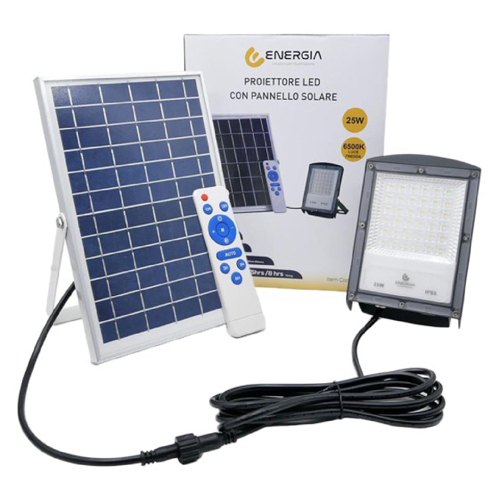 Proiettore a led con pannello solare adatto per installazioni in ambienti esterni