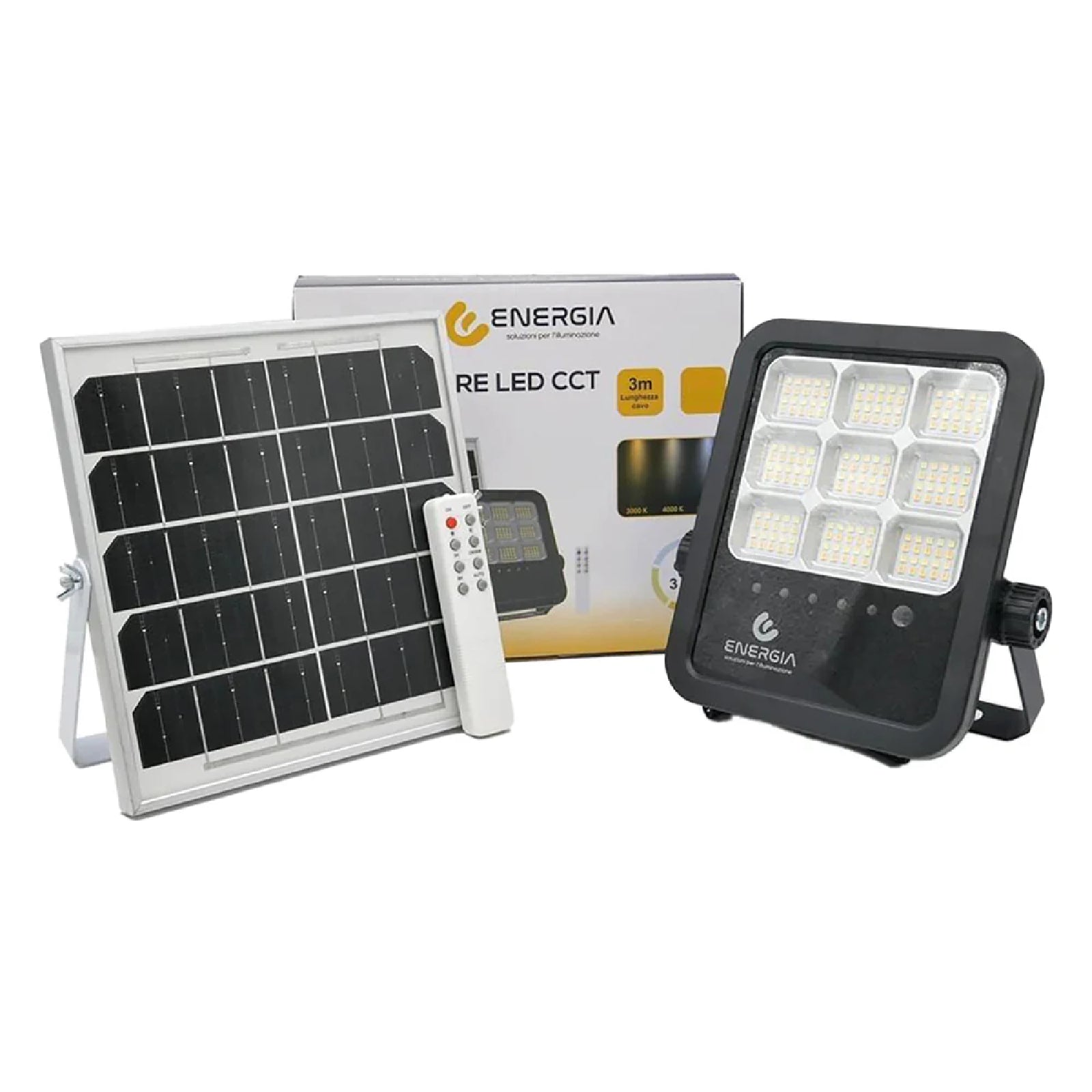 Proiettore a led CCT con pannello solare adatto per installazioni in ambienti esterni