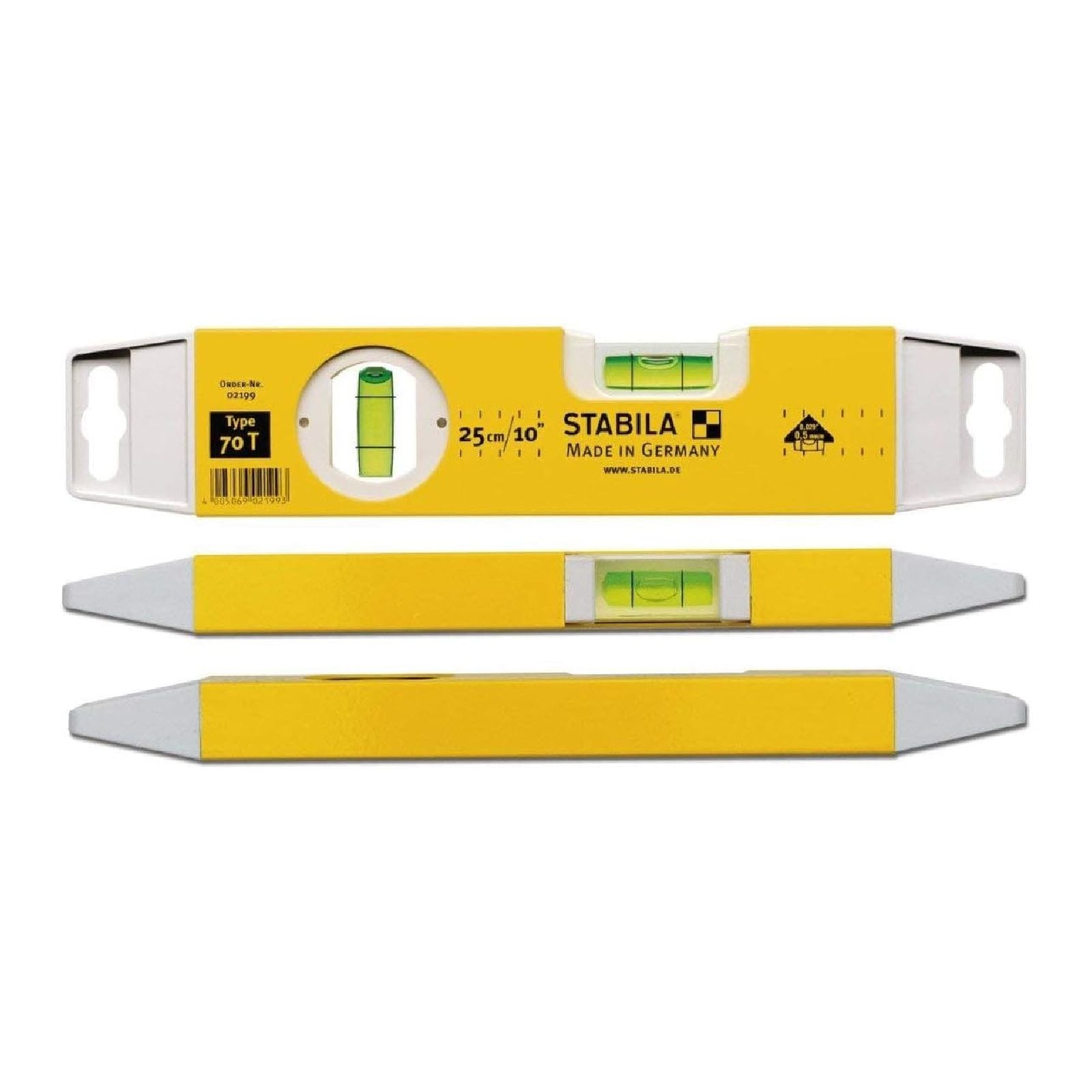 Livella a due fiale "70 T" tascabile e leggera realizzata in alluminio 25 cm