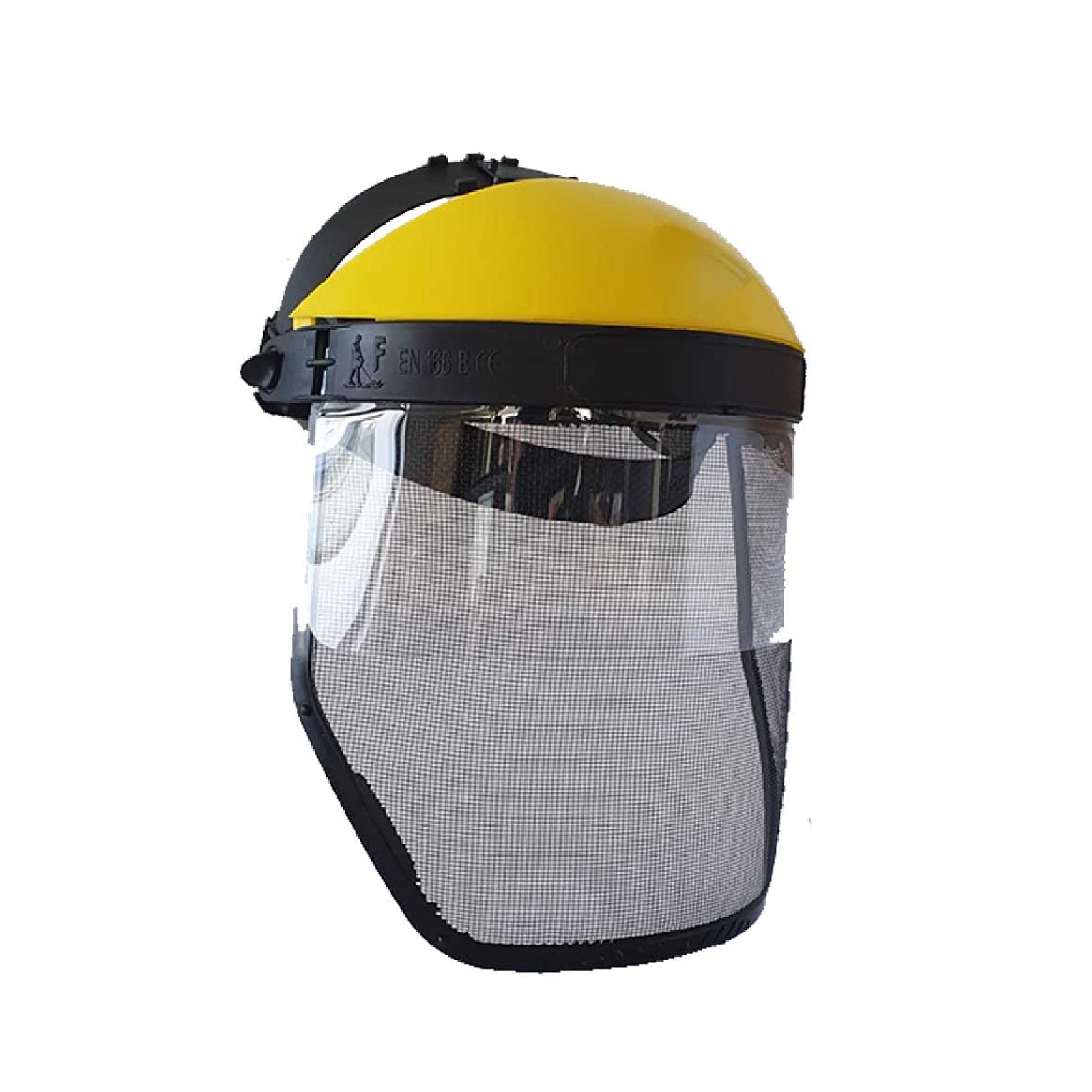 Schermo protettivo combinato di tipo professionale con fascetta retro nuca regolabile