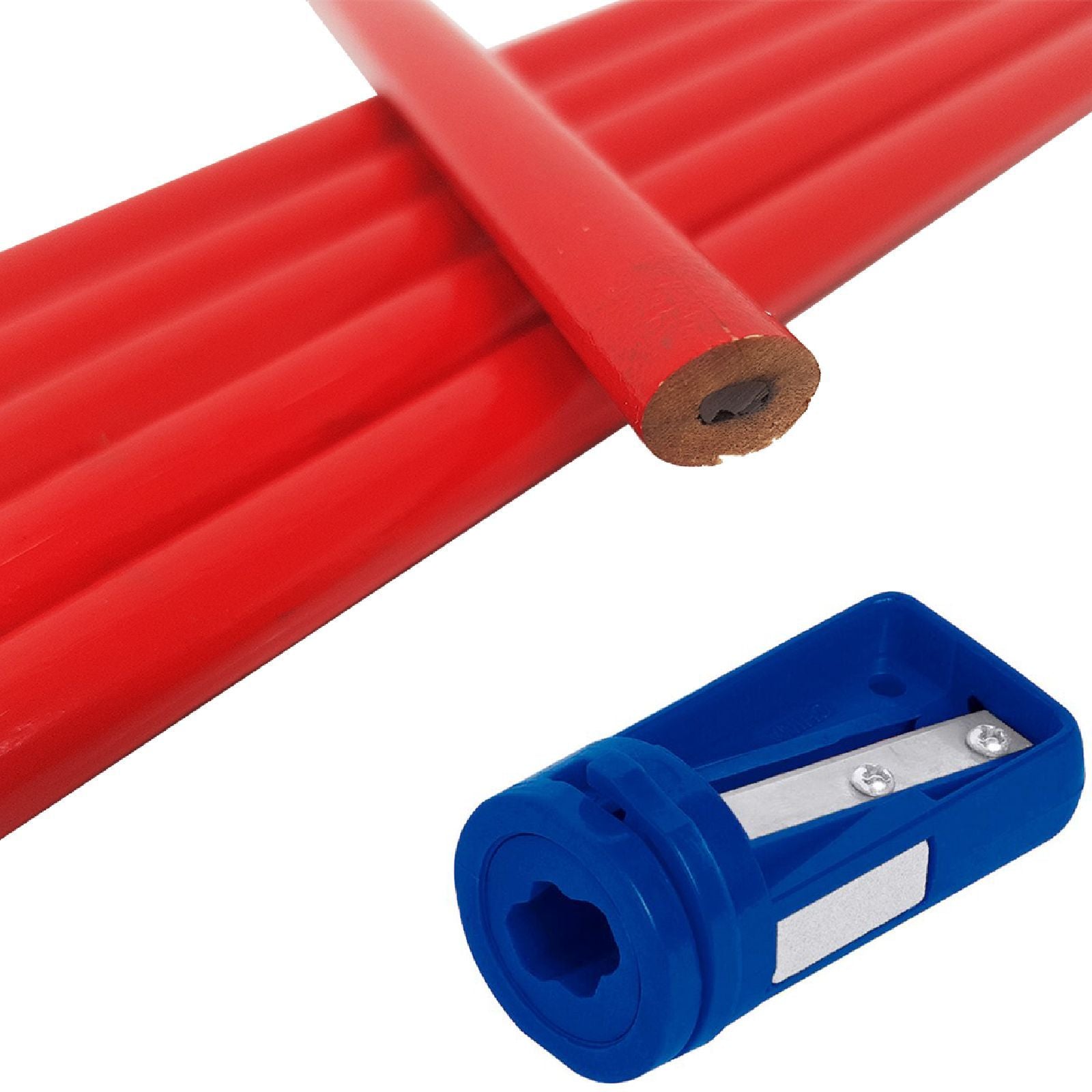 Set 10 Matite rosse per falegname a punta tenera da 30 cm + temperino