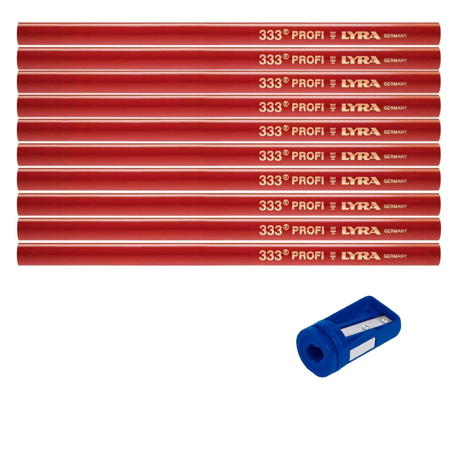 Set 10 Matite rosse per falegname a punta tenera da 30 cm + temperino