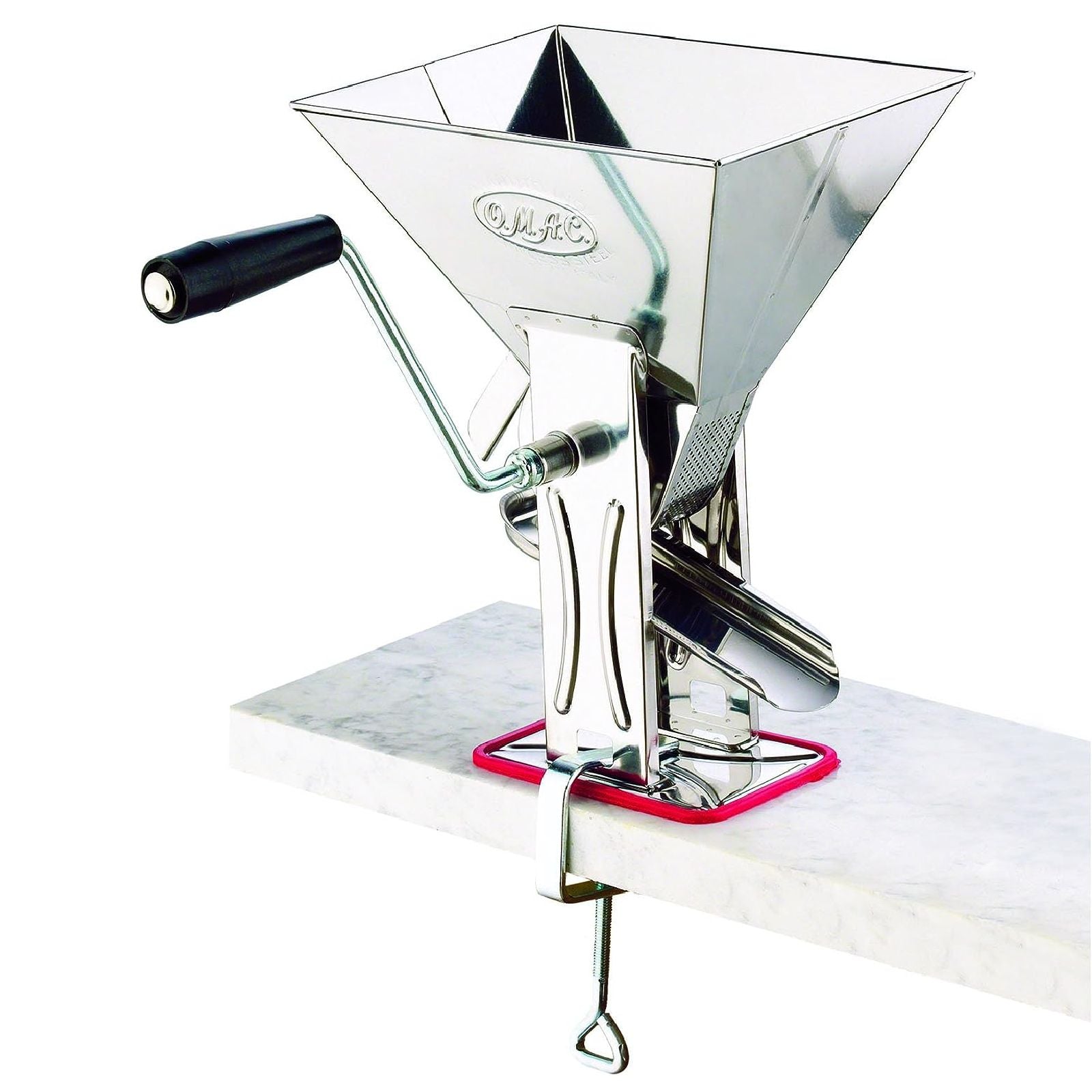 Passapomodoro manuale "Gulliver" in acciaio inox con guarnizione e morsetto per fissaggio