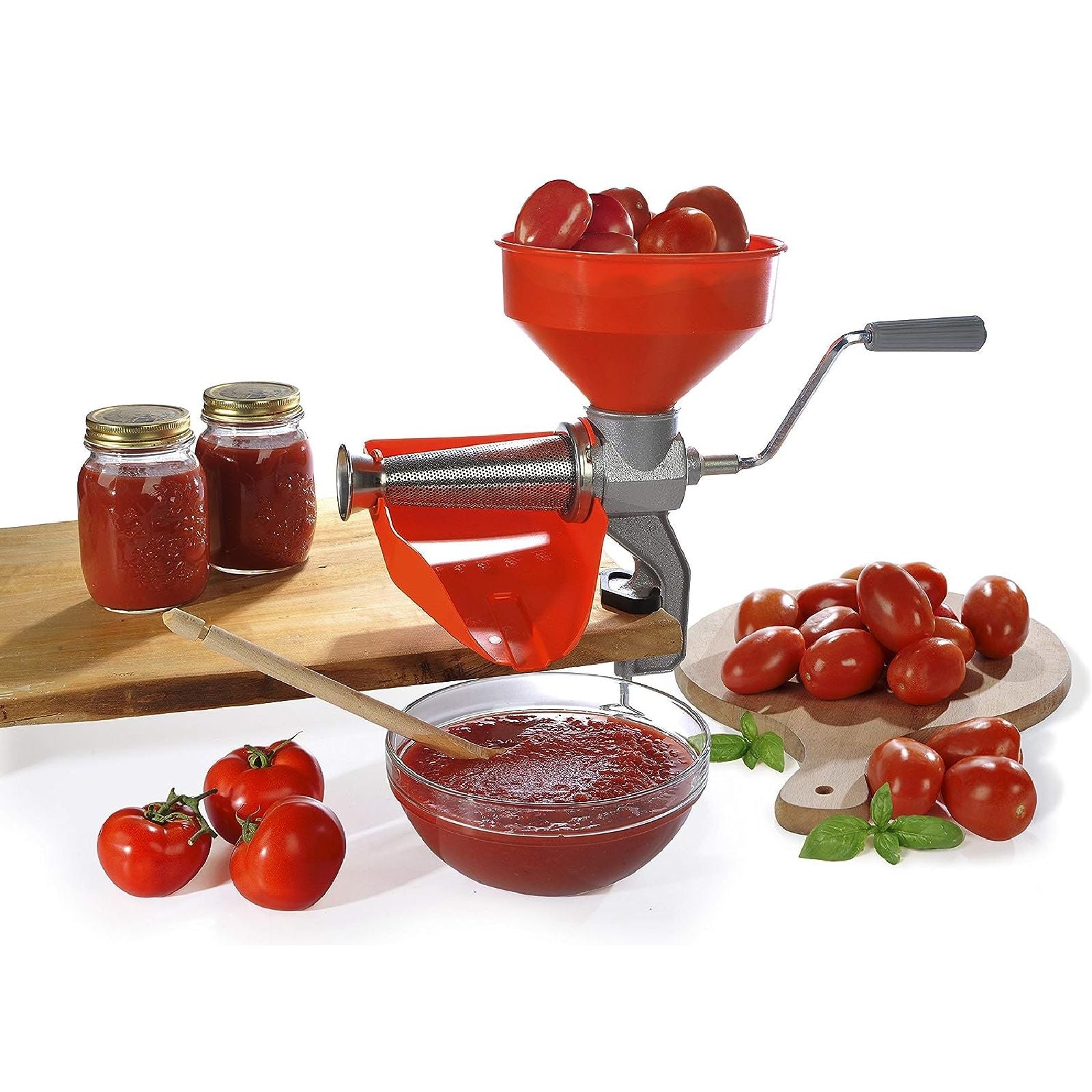 Spremipomodoro manuale con imbuto in plastica e cono filtro in acciaio inox