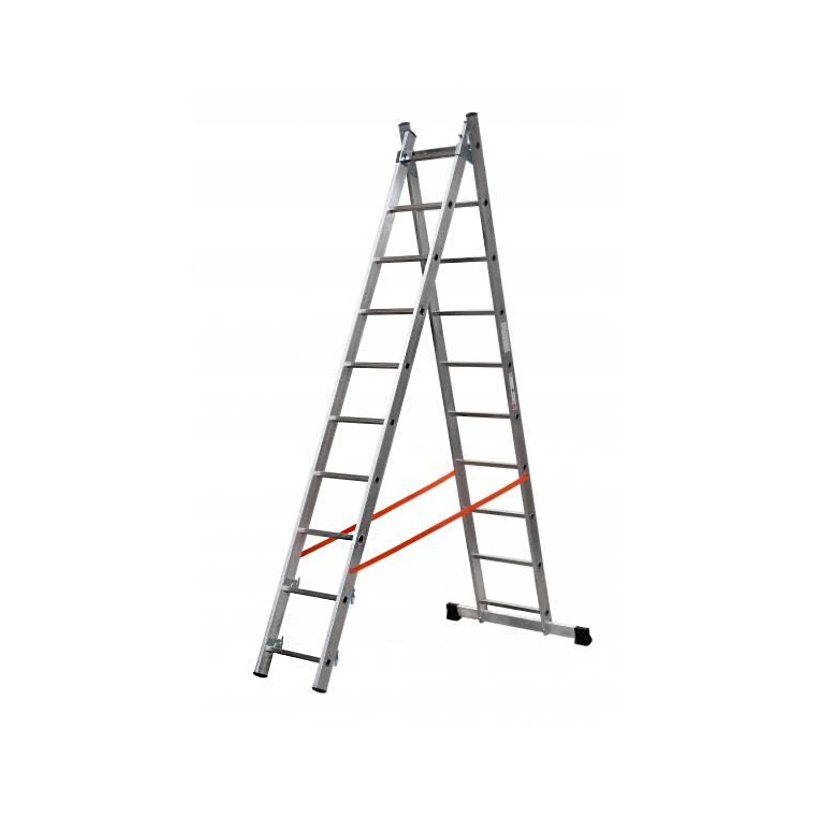 Scala a due elementi in alluminio dotata di stabilizzatore di base e limitatore di altezza