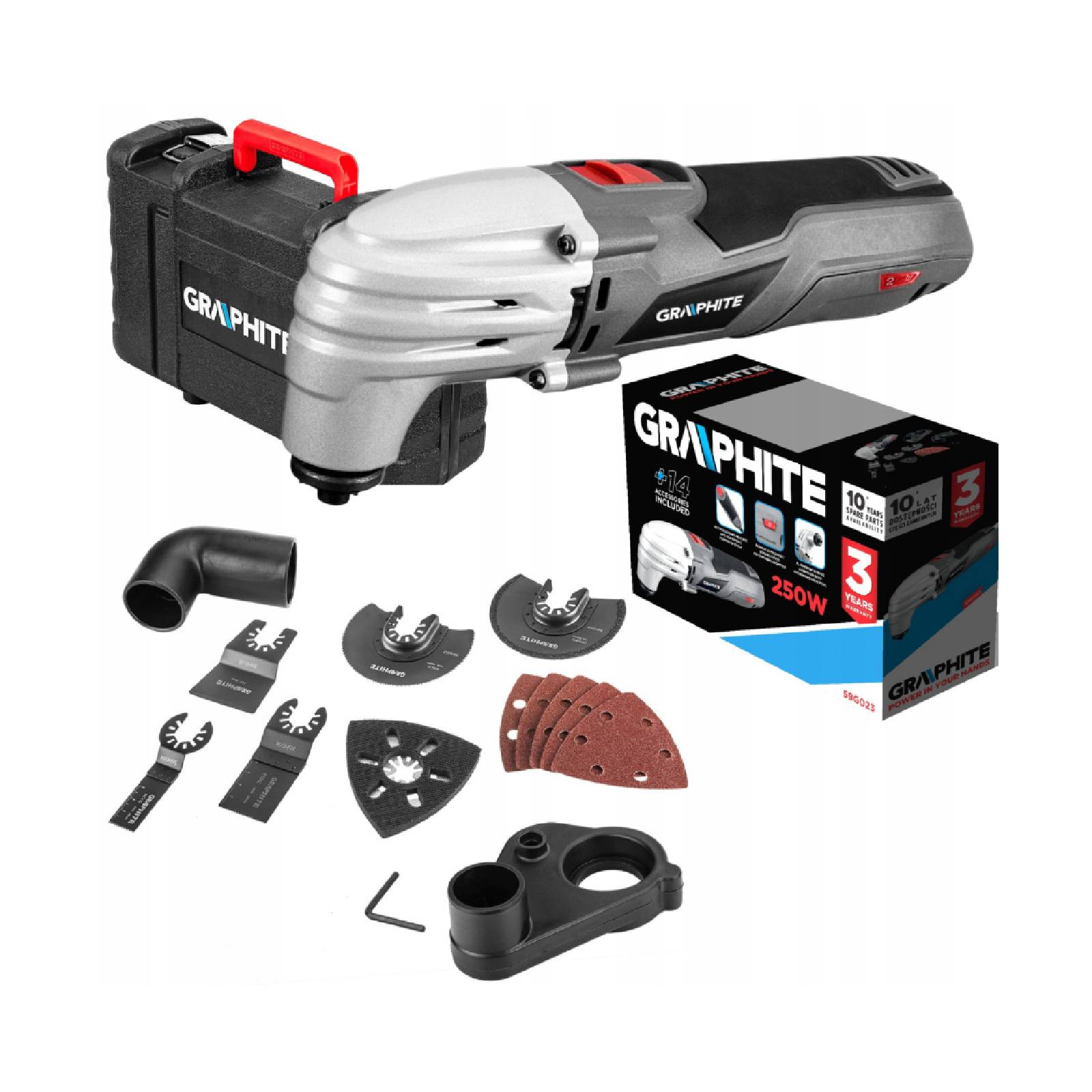 Utensile multifunzione per smerigliatura e raschiatura con sistema di attacco accessori universale 250W