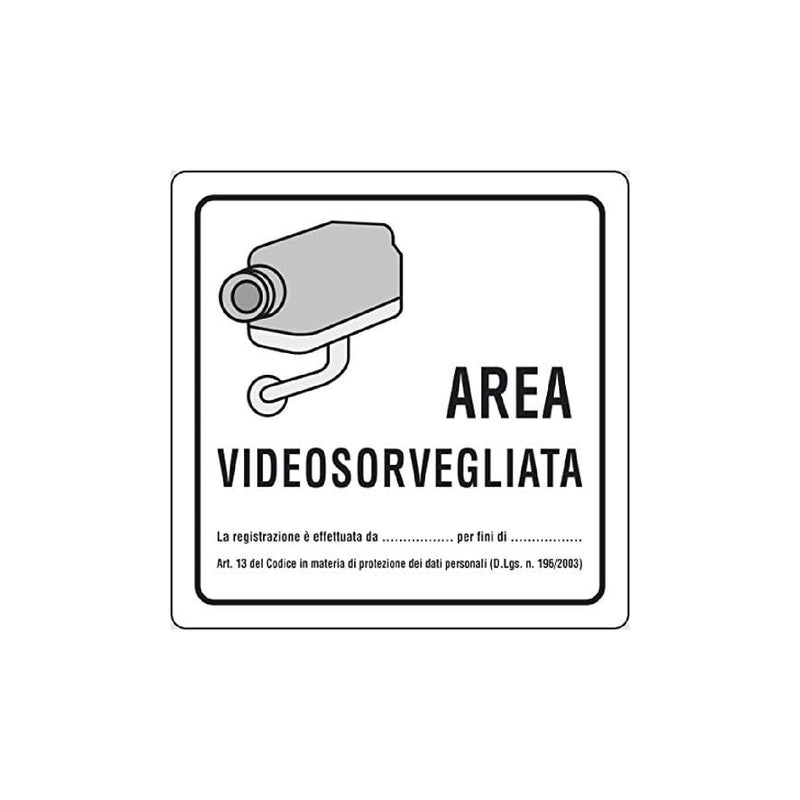 Cartello segnaletico "Area Videosorvegliata" realizzato in alluminio 20 x 20 cm