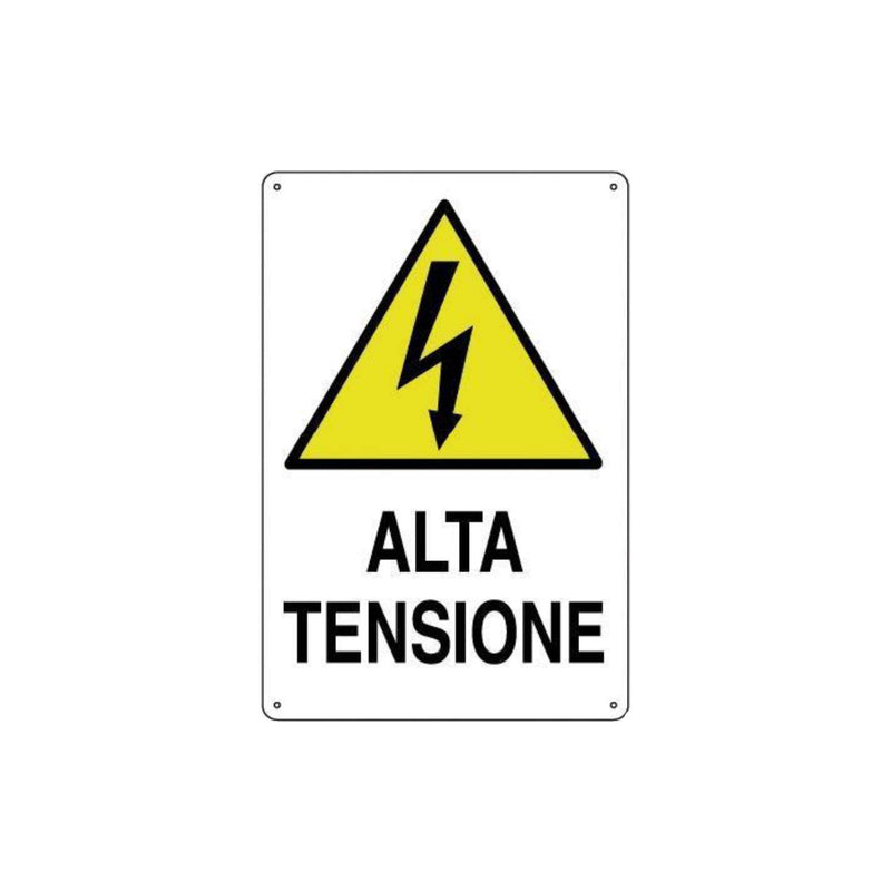 Cartello segnaletico "Alta Tensione" realizzato in alluminio 20 x 30 cm