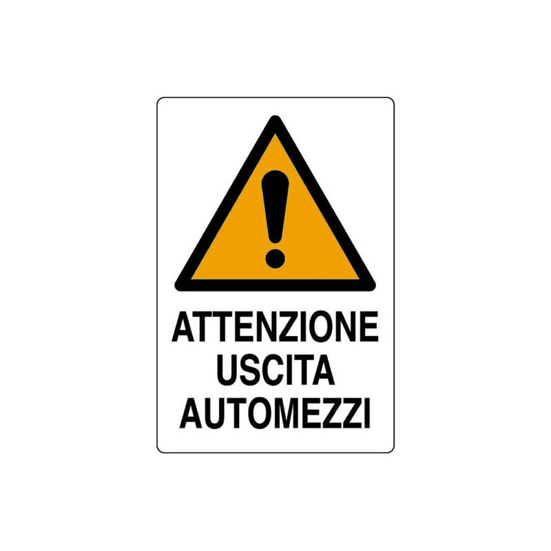 Cartello segnaletico "Attenzione Uscita Automezzi" realizzato in polionda 40 x 60 cm