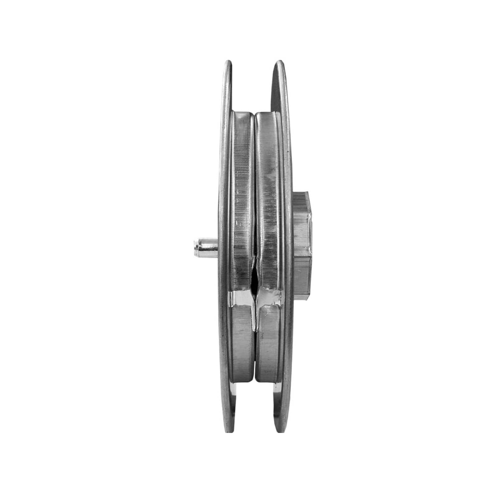 Puleggia con foro cieco realizzata in lamiera zincata per applicazione al rullo in legno 220 mm