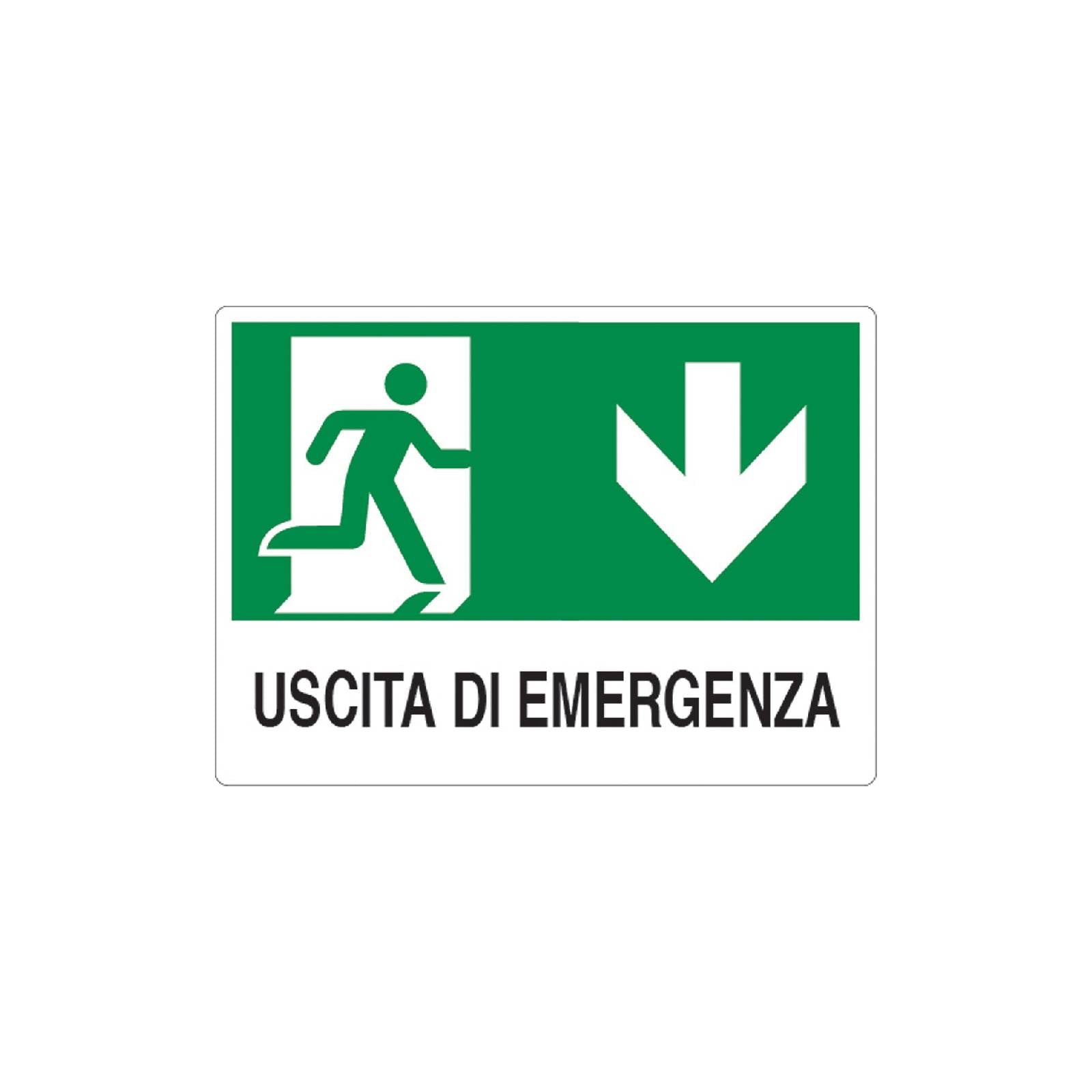 Cartello segnaletico "Uscita di Emergenza in basso" realizzato in pvc 20 x 30 cm