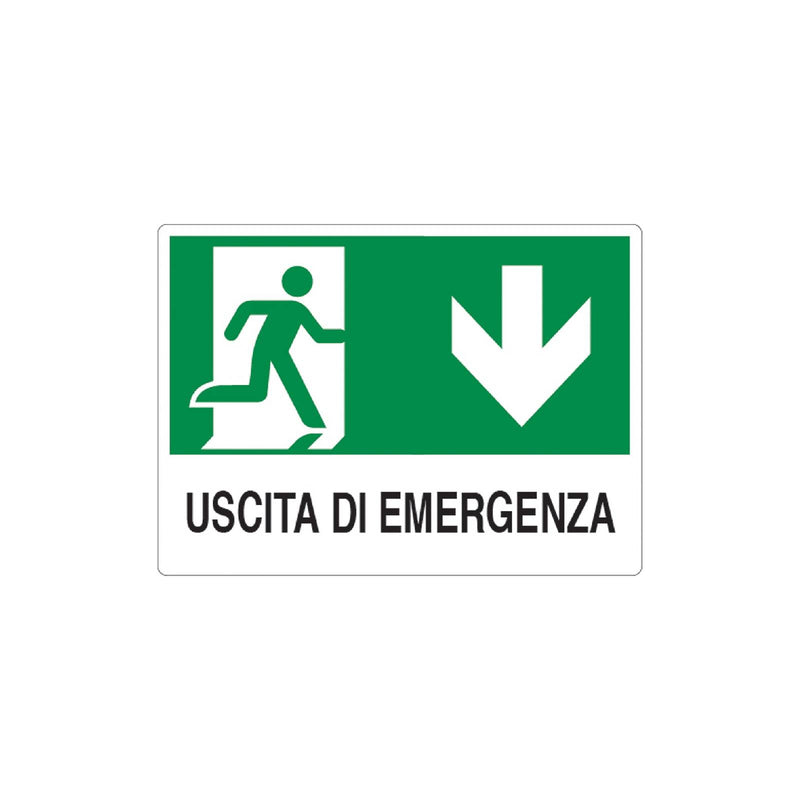 Cartello segnaletico "Uscita di Emergenza in basso" realizzato in pvc 20 x 30 cm