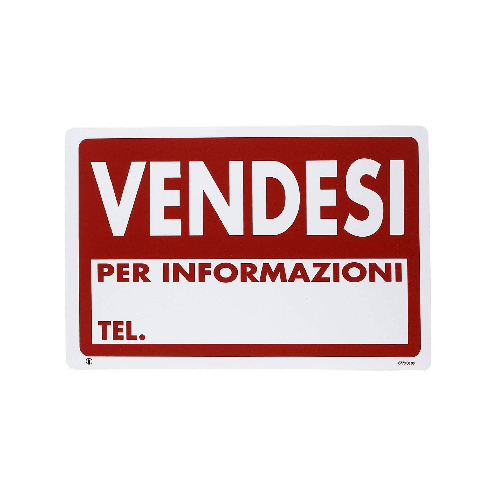 Cartello segnaletico "Vendesi" realizzato in pvc con dimensioni 20 x 30 cm