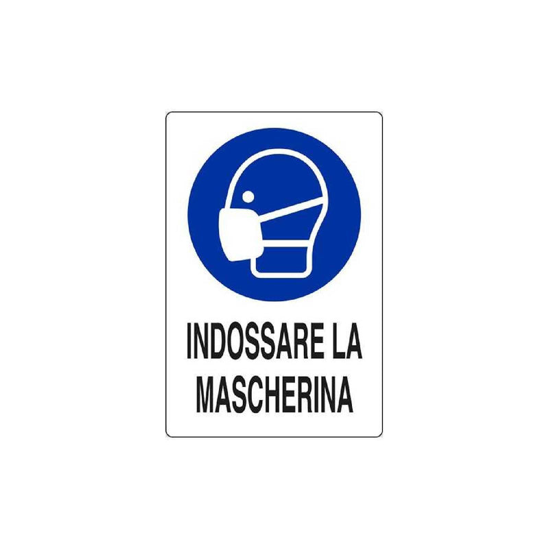 Cartello segnaletico "Indossare la Mascherina" realizzato in pvc con dimensioni 20 x 30 cm