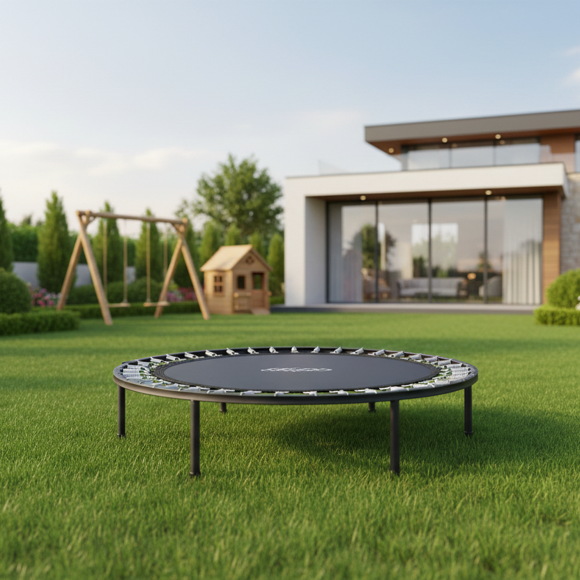 Trampolino elastico con struttura in tubi di acciaio per bambini