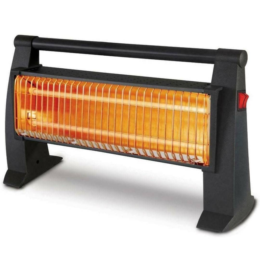 Stufa al quarzo da pavimento con maniglia e griglia frontale di protezione