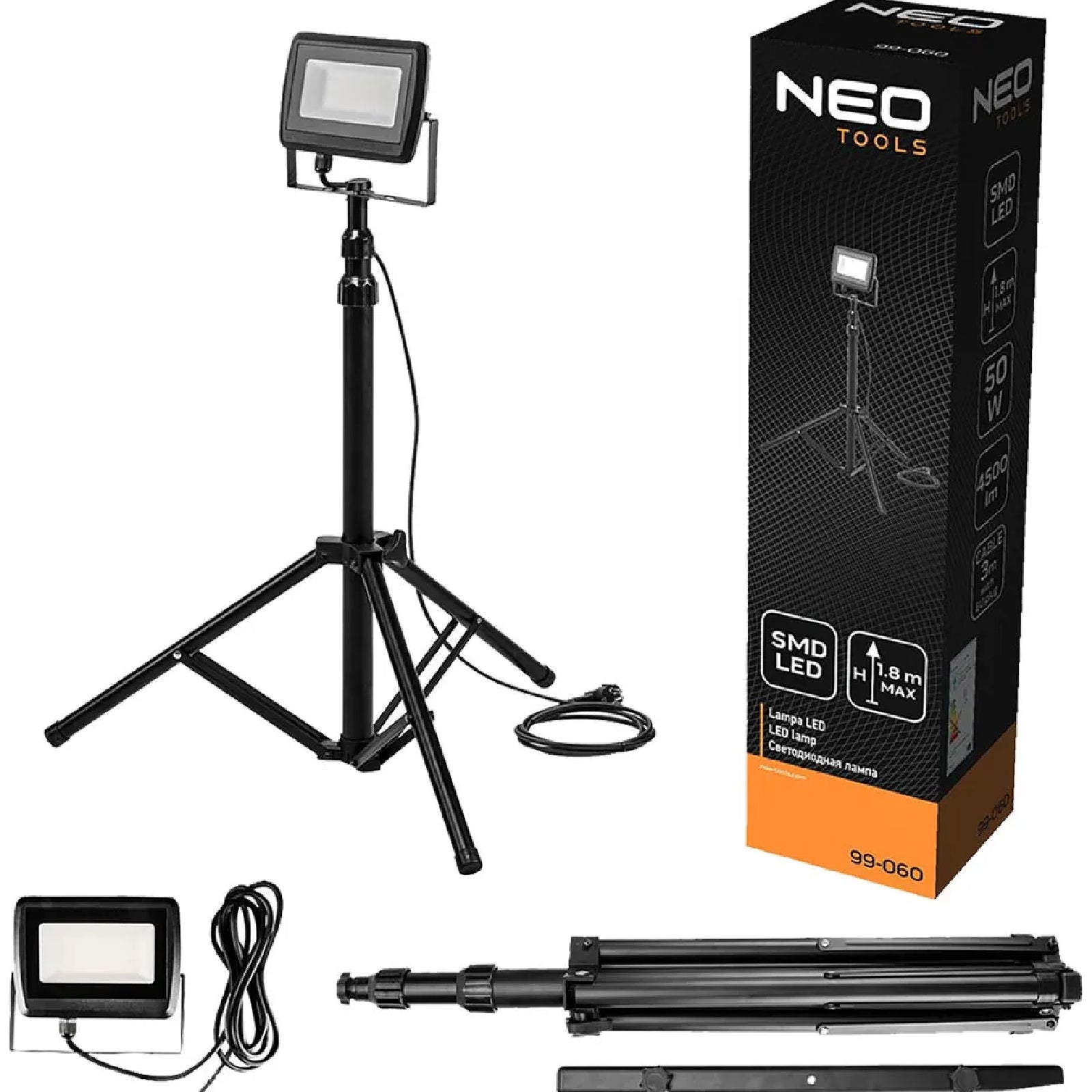 Proiettore led con treppiedi telescopico, altezza max 1,8 mt