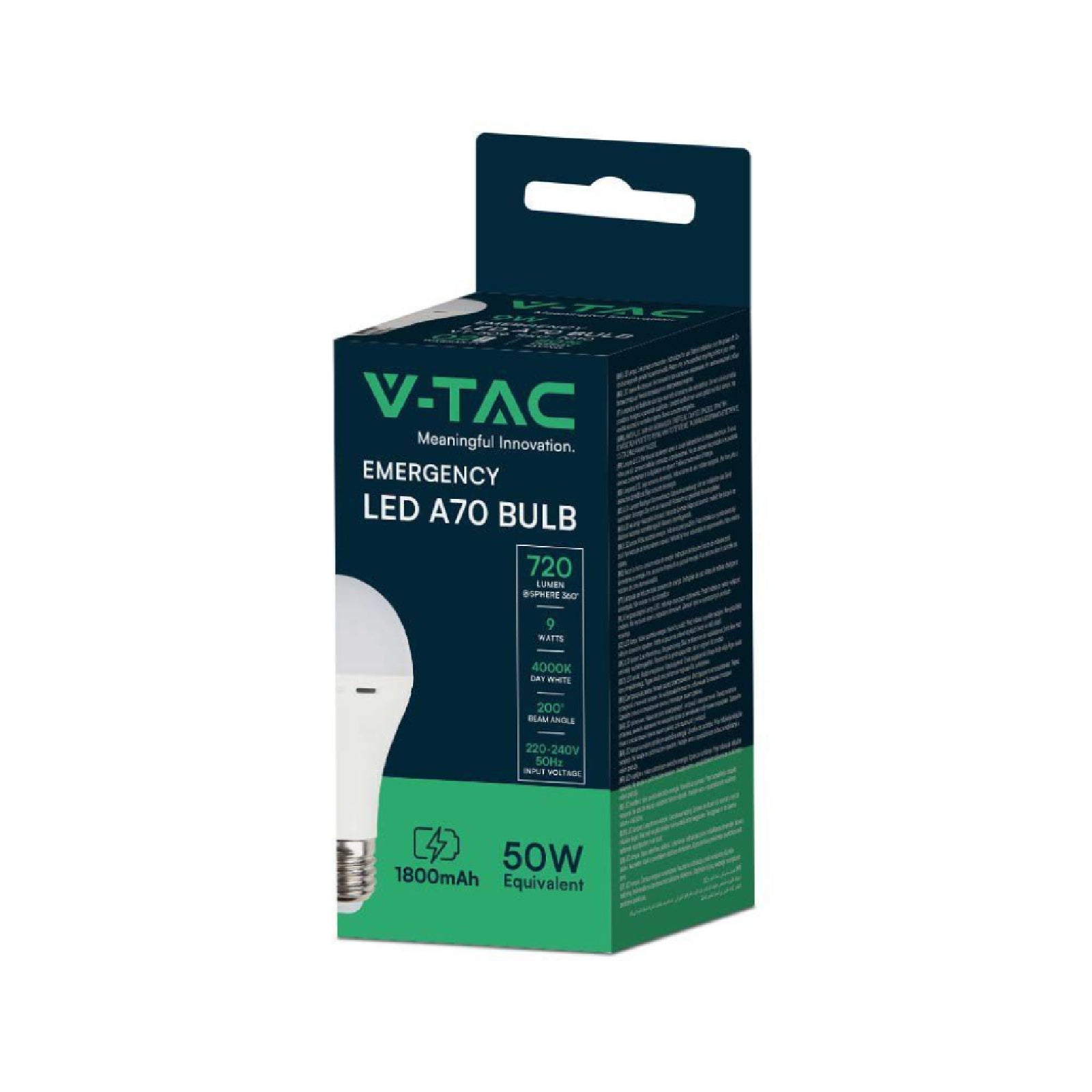 Lampada luce ad emergenza a led VTAC in materiale termoplastico bianco con copertura opaca