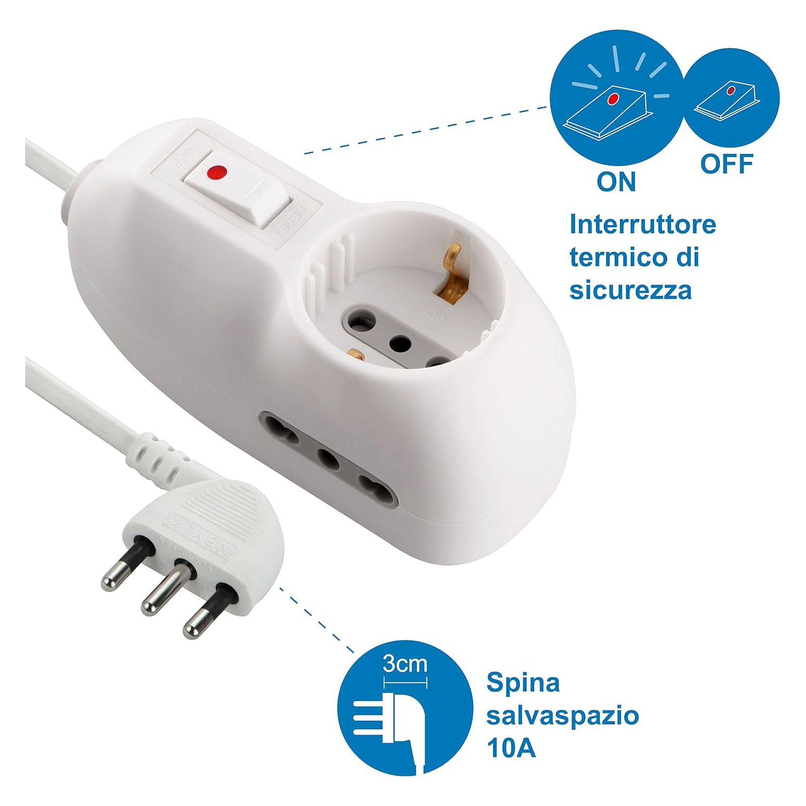 Multipresa con interruttore salva spazio da 1,5 m