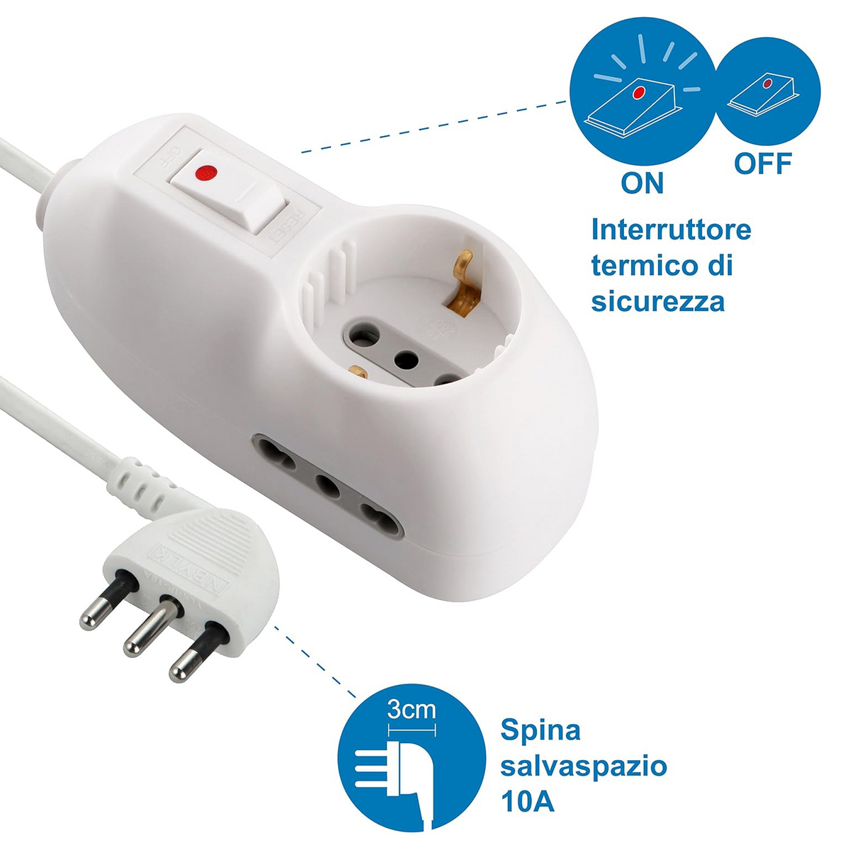 Multipresa con interruttore salva spazio da 1,5 m